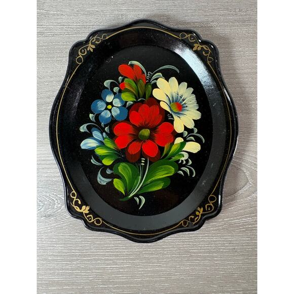 Set of 6 Vintage Russian Hand-Painted Metal Trays –Floral Zhostovo Folk Art USSR - Picture 6 of 11